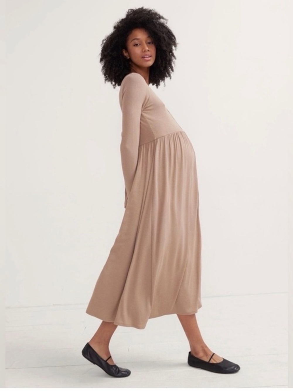 Hatch maternity softest ribbed nursing Taupe Long-Sleeve 0 xs Midi Dress